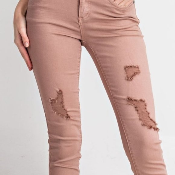 Red bean distressed skinny pants - Picture 2 of 4